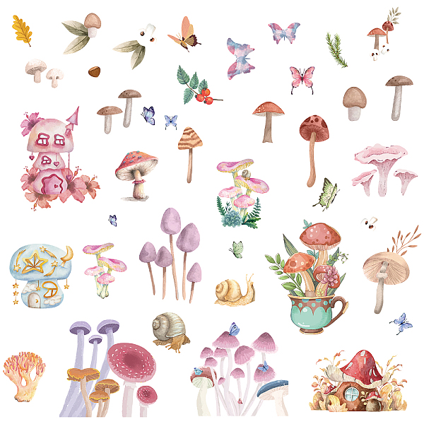 

PandaHall CRASPIRE 8 Styles Mushroom Butterfly Wall Stickers Decals Fairy Tale PVC Window Waterproof Self Adhesive Vinyl Cling Peel and...