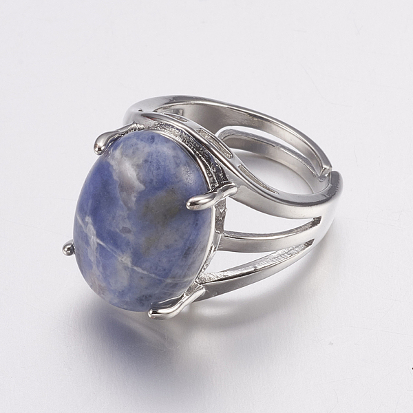 

PandaHall Natural Sodalite Wide Band Finger Rings, with Brass Ring Findings, Oval, 18mm Sodalite