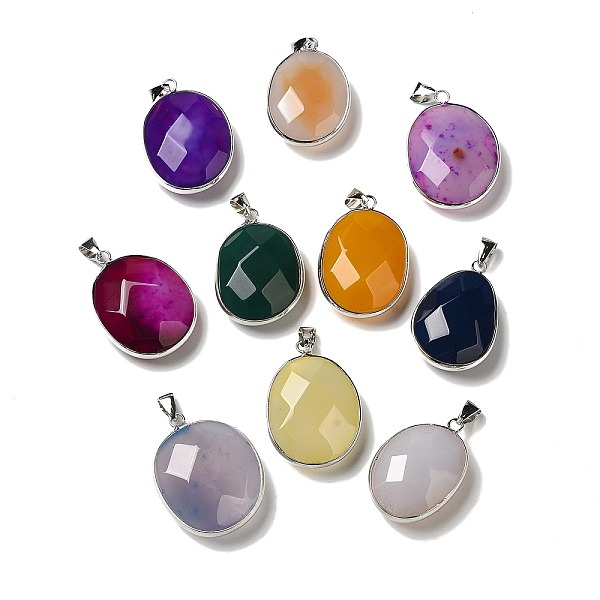 

PandaHall Natural Agate Dyed Pendants, Brass Faceted Oval Charms, Platinum, Mixed Color, 32x23.5x11.5mm, Hole: 7.6x3.8mm Natural Agate Oval..., Multicolor