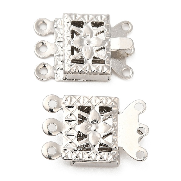 

PandaHall Brass Box Clasps, 3-Strand, 6-Hole, Rectangle, Platinum, 10x15x2.8mm, Hole: 1mm Brass Rectangle