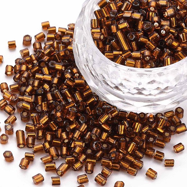 

PandaHall 8/0 Glass Bugle Beads, Silver Lined, Dark Goldenrod, 2.5~3x2.5mm, Hole: 1mm, about 15000pcs/pound Glass