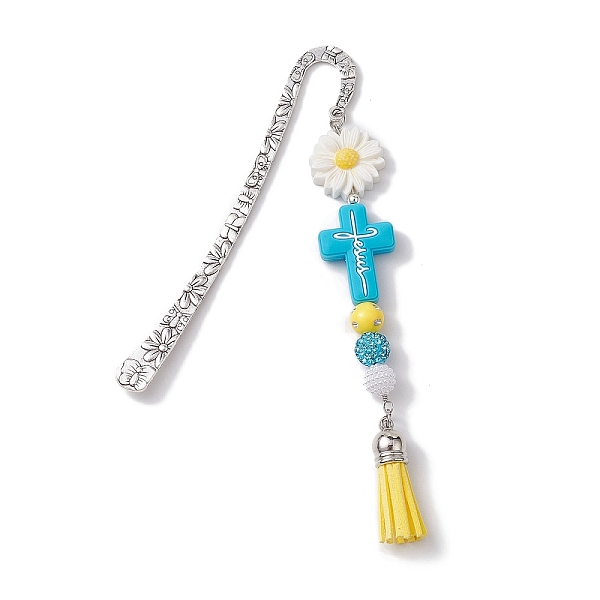 

PandaHall Silicone & Acrylic Cross Flower Tassel Bookmarks, Alloy Hook Bookmarks, Dark Turquoise, 148mm Silicone Cross