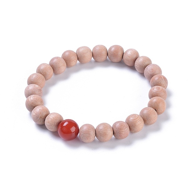 

PandaHall Wood Beaded Stretch Bracelets, with Natural Carnelian Beads, Round, 2-1/8 inch(53mm) Carnelian Orange