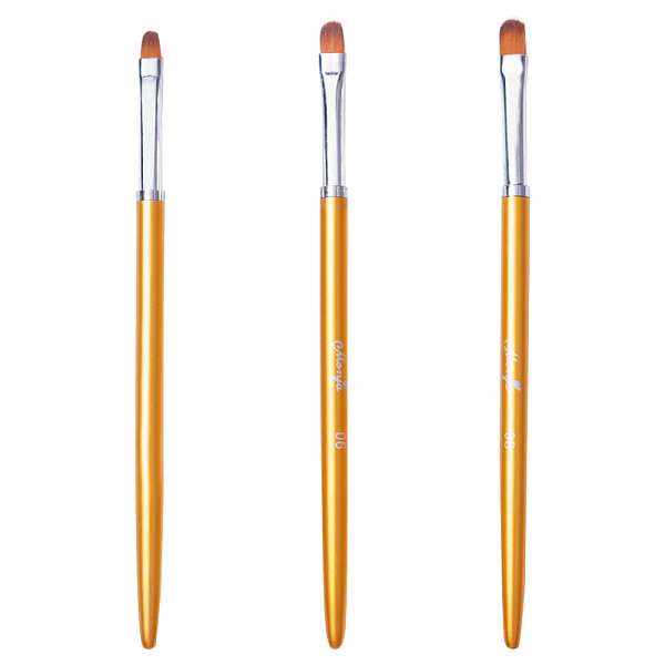 PandaHall Nail Art Brush Pens Tools, with Plastic Handle, UV Gel Nail Brush Pen, Gold, 140~145x6.5mm, 3pcs/set Plastic Gold