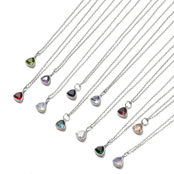 

PandaHall Triangle Cubic Zirconia Pendant Necklaces, 304 Stainless Steel Cable Chain Necklace for Women, Stainless Steel Color, Mixed Color..., Multicolor