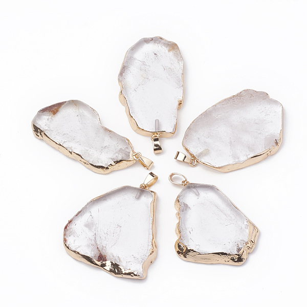 

PandaHall Natural Quartz Crystal Pendants, Rock Crystal Pendants, with Iron Clasps, Mixed Shapes, Golden, 37~60x25~43x6~9mm, Hole: 7x3mm...