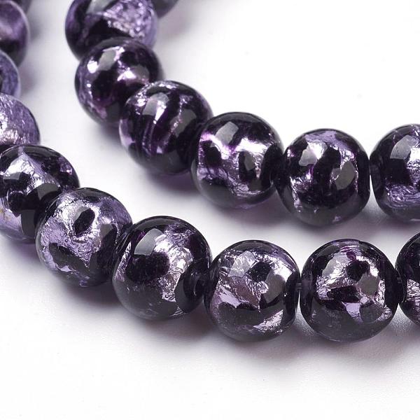

PandaHall Handmade Silver Foil Lampwork Beads Strands, Polka Dot Pattern, Round, Lilac, 10mm, Hole: 2mm, 39pcs/strand, 14.37 inch Silver..., Purple