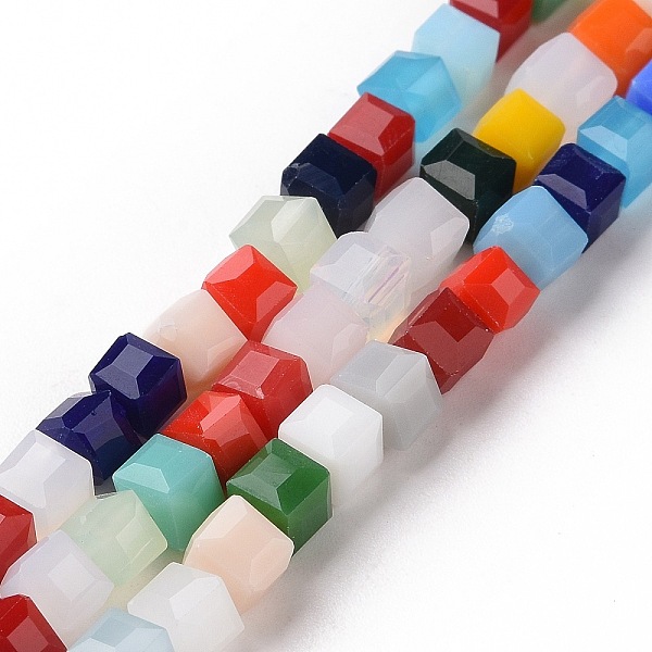 

PandaHall Glass Bead Strands, Faceted, Square, Colorful, 4~4.8x4~4.8x4~4.8mm, Hole: 1mm, about 95~99pcs/strand, 16.18''(41.1cm) Glass Square