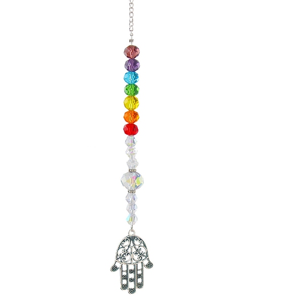 

PandaHall Crystal Glass Sun Catcher Pendant, Rainbow Maker, DIY Garden & Home Decoration, Hamsa Hand, 400mm Glass Hamsa Hand