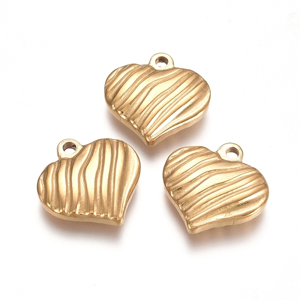 

PandaHall 304 Stainless Steel Pendants, Heart with Corrugated, Golden, 15x15x3mm, Hole: 1.5mm 304 Stainless Steel Heart