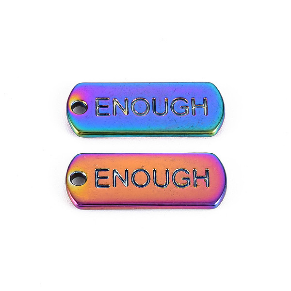 

PandaHall Rainbow Color Alloy Charms, Cadmium Free & Nickel Free & Lead Free, Oval with Enough, 20x8x1.5mm, Hole: 1.6mm Alloy Oval