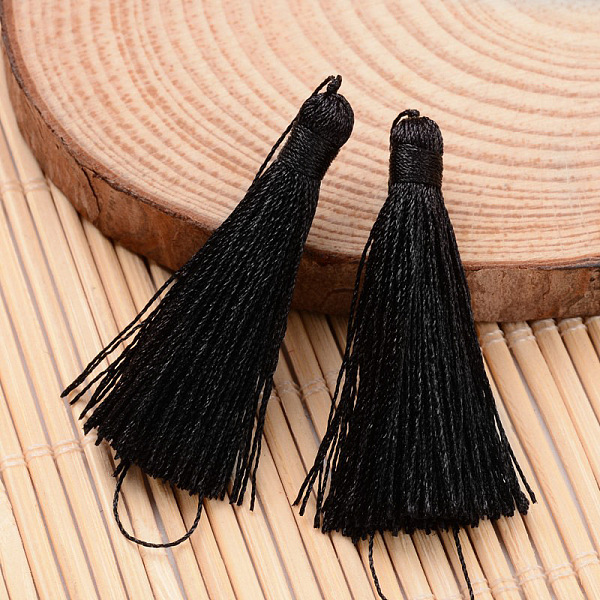 

PandaHall Nylon Thread Tassel Big Pendant Decorations, Black, 43x6mm Nylon Black