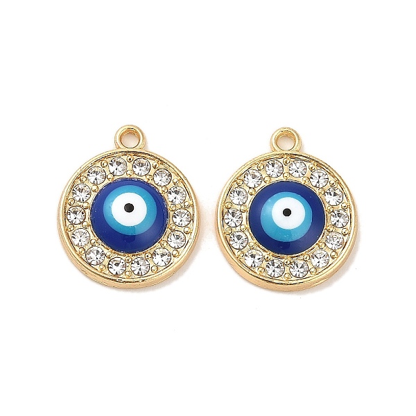 

PandaHall Alloy Enamel Pendants, with Rhinestone, Long-Lasting Plated, Flat Round with Evil Eye Charm, Golden, 18x15x3mm, Hole: 1.5mm Alloy...