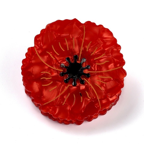 

PandaHall Cellulose Acetate(Resin) Claw Hair Clips, with Golden Iron Findings, Poppy Flower, FireBrick, 60x60x36mm Resin Red