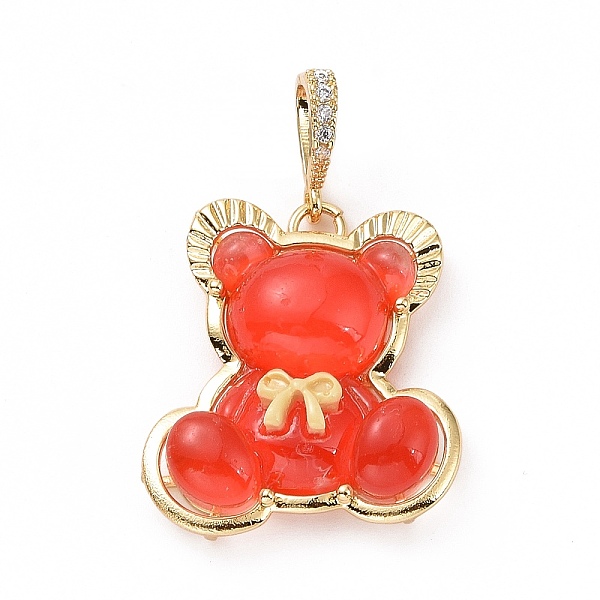 

PandaHall Translucent Resin Pendants, Bear with Bowknot Charm, with Brass Micro Pave Clear Cubic Zirconia, Cadmium Free & Lead Free, Real..., Red