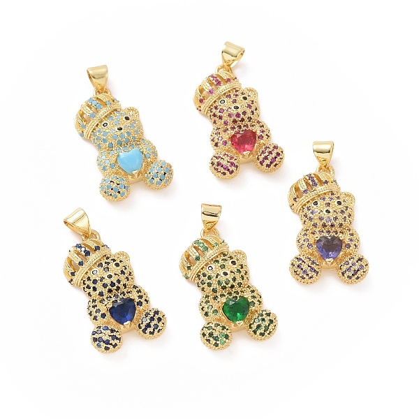 

PandaHall Brass Cubic Zirconia Pendants, Golden, Bear with Heart Charm, Mixed Color, 26x15x10mm, Hole: 4x4.5mm Brass+Cubic Zirconia Bear..., Multicolor