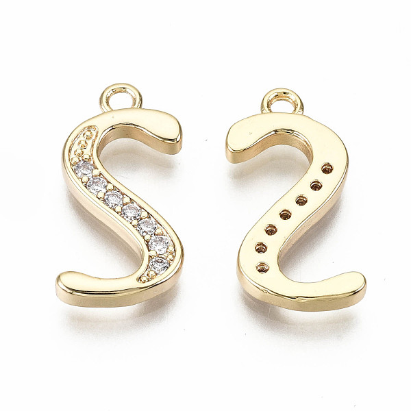 

PandaHall Brass Micro Pave Clear Cubic Zirconia Pendants, Nickel Free, Real 18K Gold Plated, Word, Letter.S, 18x10x2mm, Hole: 1.5mm...