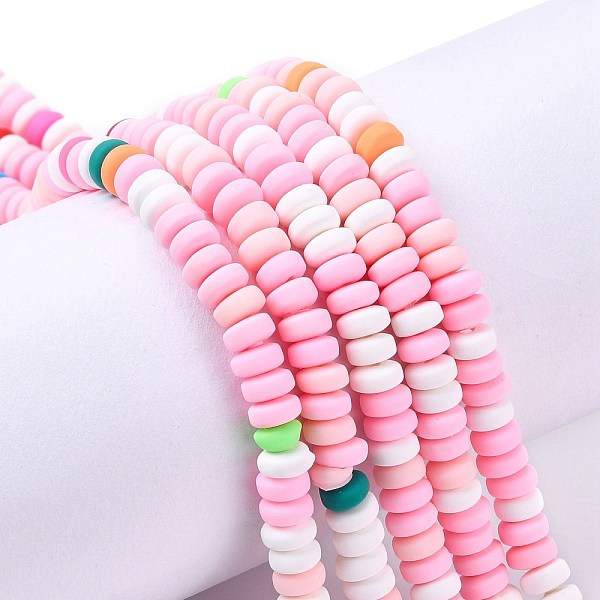 PandaHall Handmade Polymer Clay Beads Strands, for DIY Jewelry Crafts Supplies, Flat Round, Pink, 6~7x3mm, Hole: 1.5mm, about...