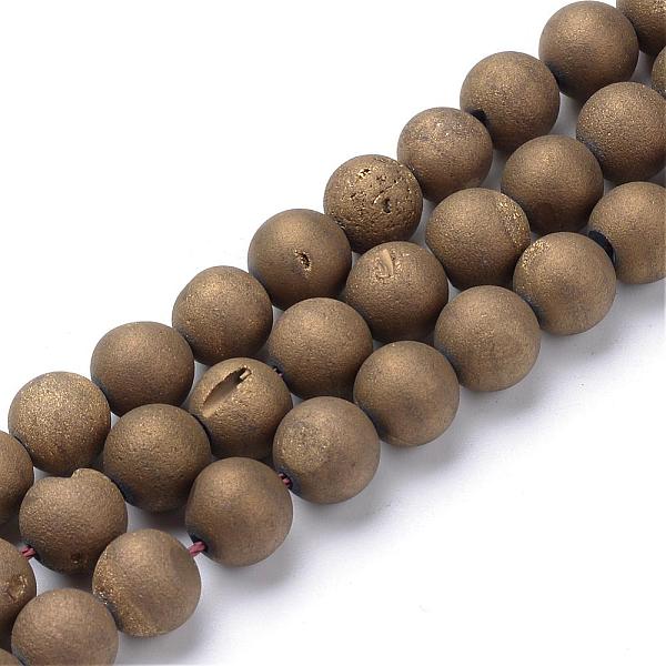 

PandaHall Electroplated Natural Druzy Geode Agate Bead Strands, Matte Style, Round, Antique Bronze Plated, 10~11mm, Hole: 1mm, about...