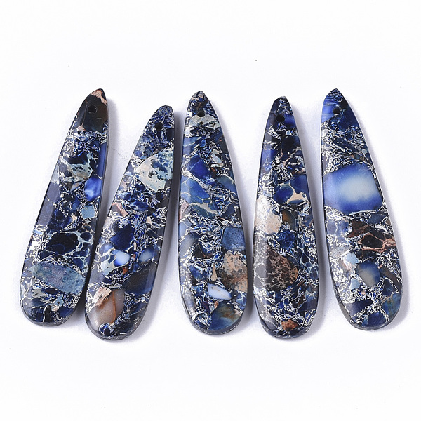 

PandaHall Synthetic Regalite/Imperial Jasper/Sea Sediment Jasper Pendants, Dyed, Teardrop, Blue, 45x12x4mm, Hole: 1.2mm Imperial Jasper...