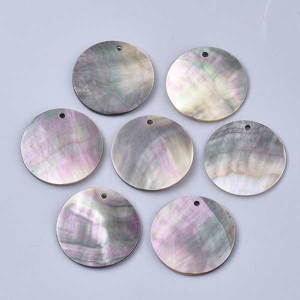 

PandaHall Black Lip Shell Pendants, Flat Round, Gainsboro, 25x1~2mm, Hole: 1.6mm Black Lip Shell Flat Round Gray