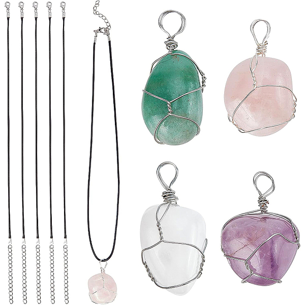 

PandaHall BENECREAT 4Pcs 4 Style Natural Gemstone Wire Wrapped Pendant Necklaces, Irregular Stone Jewelry for Women, 17.72 inch(45cm)...