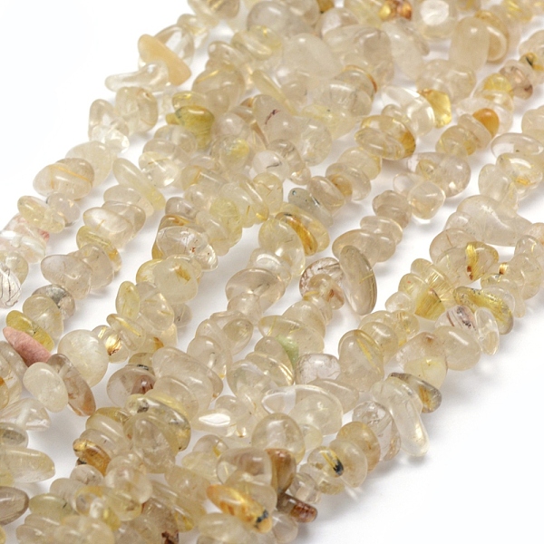 

PandaHall Natural Gold Rutilated Quartz Beads Strands, Chip, 5~8mm, Hole: 1mm, about 33 inch(84cm) Rutilated Quartz Chip