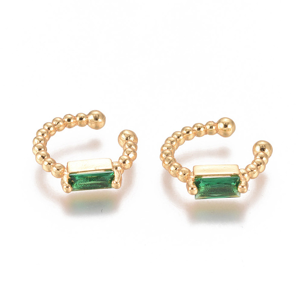 

PandaHall Golden Plated Brass Micro Pave Cubic Zirconia Cuff Earrings, Long-Lasting Plated, Green, 15x2~3mm Cubic Zirconia Green