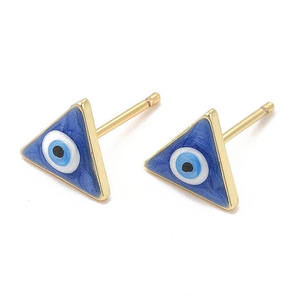 

PandaHall Enamel Triangle with Evil Eye Stud Earrings, Real 18K Gold Plated Brass Jewelry for Women, Blue, 8x9mm, Pin: 0.8mm Brass Evil Eye...