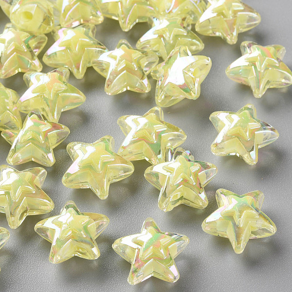 

PandaHall Transparent Acrylic Beads, Bead in Bead, AB Color, Star, Light Yellow, 15.5x16x9.5mm, Hole: 3mm, about 569pcs/500g Acrylic Star
