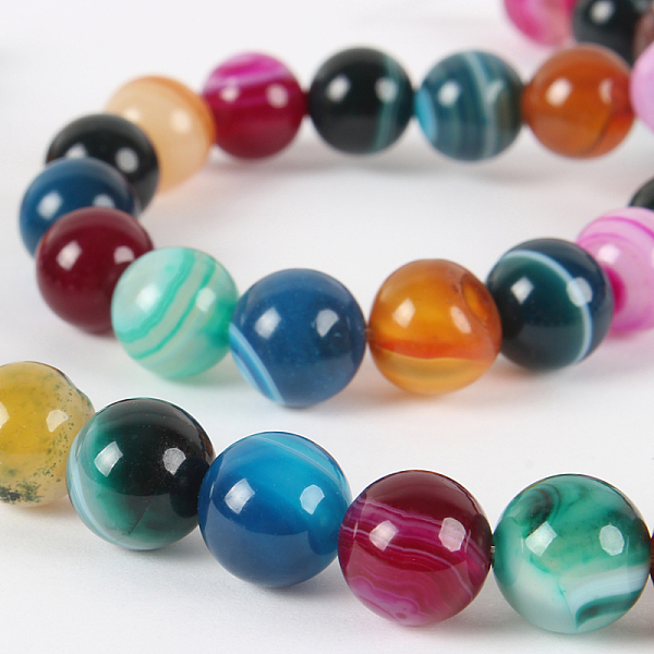 

PandaHall Natural Striped Agate/Banded Agate Round Bead Strands, Dyed, Mixed Color, 8mm, Hole: 1mm, about 49pcs/strand, 14.96 inch Banded..., Multicolor