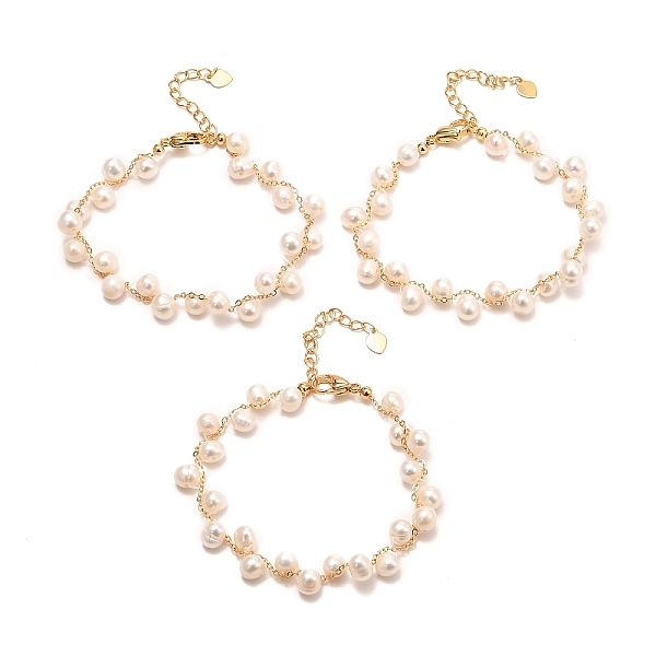 

PandaHall Natural Pearl Beaded Bracelets, with Brass Chain, Real 18K Gold Plated, White, 6.57~6.81 inch(167~173mm) Pearl White
