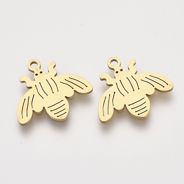 

PandaHall 201 Stainless Steel Pendants, Laser Cut Pendants, Bee, Golden, 15x17x1mm, Hole: 1.2mm 201 Stainless Steel Bees