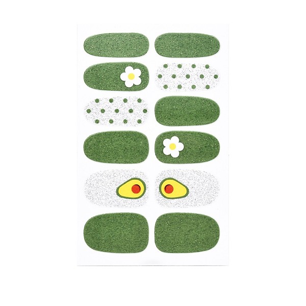 

PandaHall Avocados & Strawberries & Flowers Full Cover Nail Art Stickers, Glitter Powder Decals, Self Adhesive, for Nail Tips Decorations..., Green