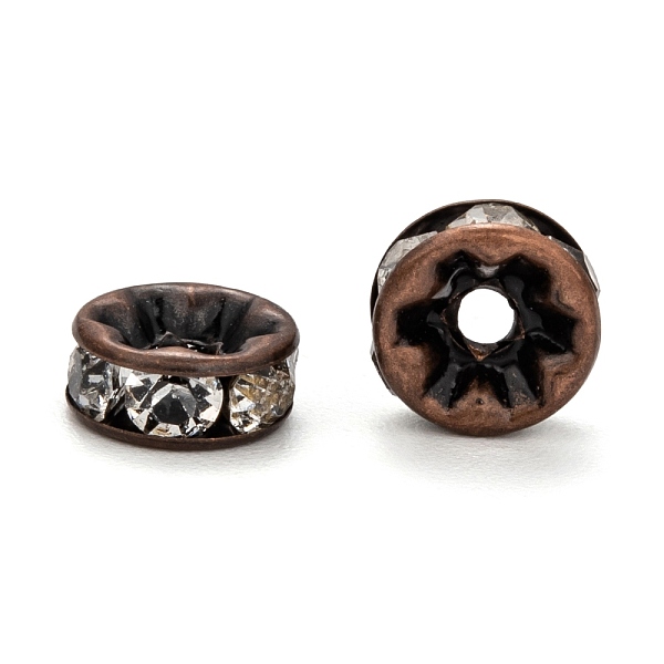 

PandaHall Rhinestone Spacer Beads, Copper, Grade A, Flat Round, Red Copper Metal Color, Clear, Size: about 8mm in diameter, 4mm thick, hole...