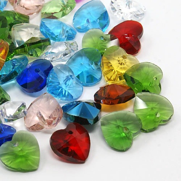 

PandaHall Romantic Valentines Ideas Glass Charms, Faceted Heart Charms, Mixed Color, 10x10x5mm, Hole: 1mm Glass Heart Multicolor