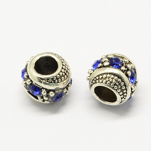 

PandaHall Alloy Rhinestone European Beads, Rondelle Large Hole Beads, Antique Silver, Sapphire, 11x10mm, Hole: 5mm Alloy+Rhinestone Rondelle..., Blue