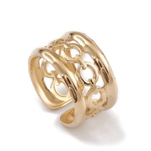 

PandaHall Ion Plating(IP) 304 Stainless Steel Cuff Rings, Hollow Out Chain Element Wide Band Ring for Women, Real 14K Gold Plated, 11mm...