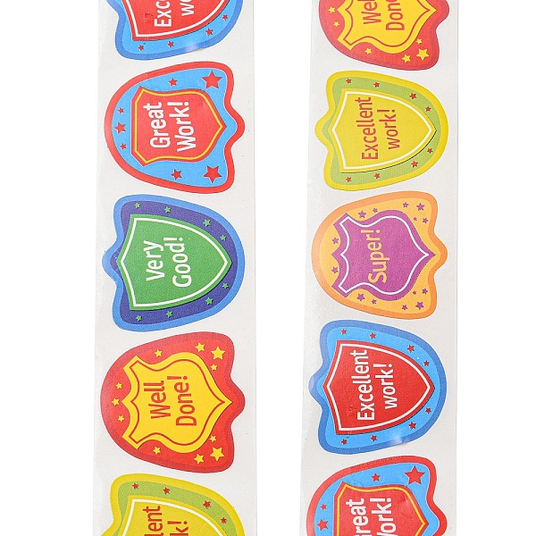 

PandaHall 6 Styles Self-Adhesive Paper Cartoon Reward Stickers, Stickers for Students, Word, 25x24mm, 500pcs/roll Paper Word