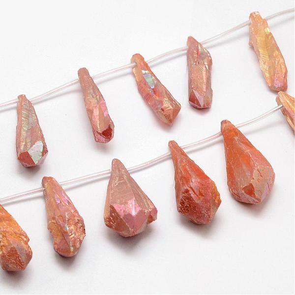 

PandaHall Electroplated Natural Quartz Crystal Beads Strands, Top Drilled Beads, Teardrop, BurlyWood, 24~31x6~8x4~6mm, Hole: 1.5mm, about..., Orange