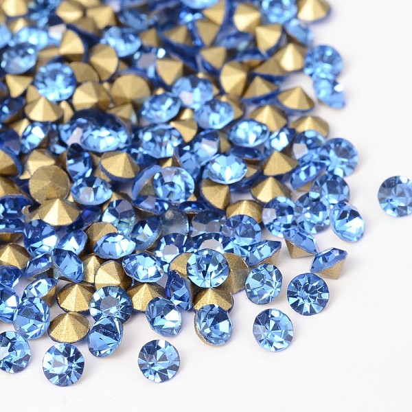 

PandaHall Back Plated Grade A Diamond Glass Pointed Rhinestone, Light Sapphire, 1.5~1.6mm, about 1440pcs/bag Glass Rhinestone Diamond Blue