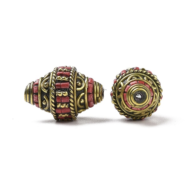 

PandaHall Handmade Tibetan Style Beads, with Brass Findings and Synthetic Turquoise, Bicone, Antique Golden, Indian Red, 25x16mm, Hole...