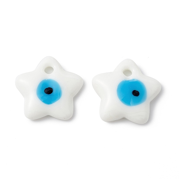 

PandaHall Handmade Evil Eye Lampwork Pendants, Star Charm, White, 23.5~24x24~25x5~6.5mm, Hole: 2.5~3mm Lampwork Star White