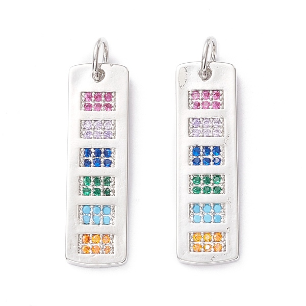 

PandaHall Brass Micro Pave Colorful Cubic Zirconia Pendants, Cadmium Free & Lead Free, Rectangle, Real Platinum Plated, 29x8.5x1.5mm, Hole...