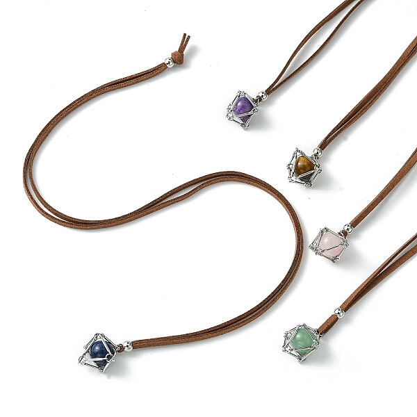 

PandaHall Brass Macrame Pouch Stone Holder Pendant Necklaces, Round Natural Rose Quartz & Amethyst & Green Aventurine & Lapis Lazuli..., Multicolor
