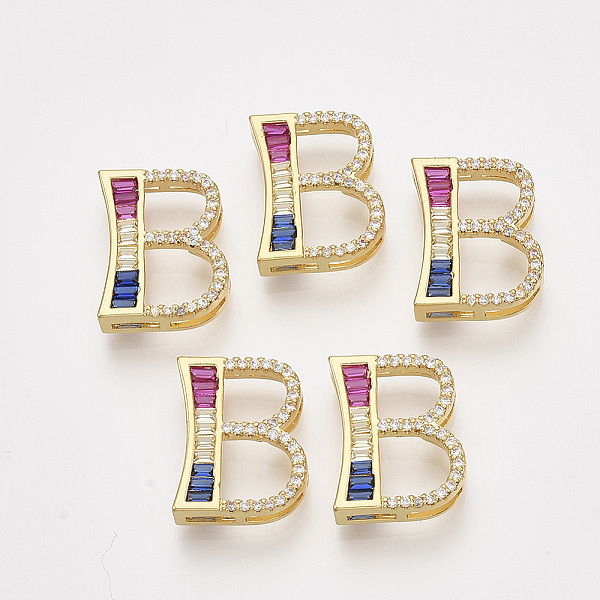 

PandaHall Brass Cubic Zirconia Slide Charms, Real 14K Gold Plated, Colorful, Letter, Letter.B, 18x14.5x5mm, Hole: 1.5x4mm and 1.5x6mm...