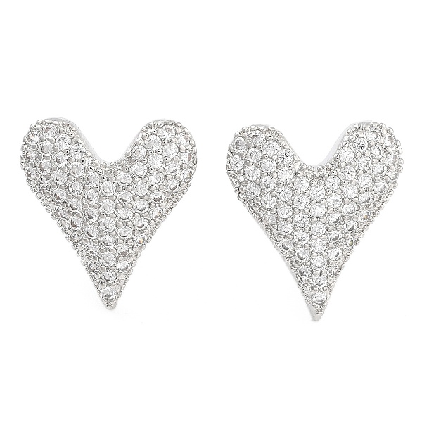

PandaHall Brass Micro Pave Clear Cubic Zirconia Stud Earrings, Heart, Platinum, 16mm Cubic Zirconia Heart Clear