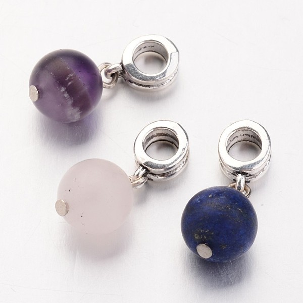 

PandaHall Natural Gemstone European Dangle Charms, Round, Antique Silver, 22mm, Hole: 5mm Mixed Stone Round