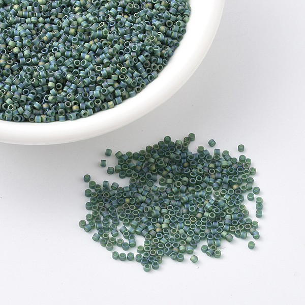 

PandaHall MIYUKI Delica Beads, Cylinder, Japanese Seed Beads, 11/0, (DB0859) Matte Transparent Dark Emerald AB , 1.3x1.6mm, Hole: 0.8mm..., Cyan