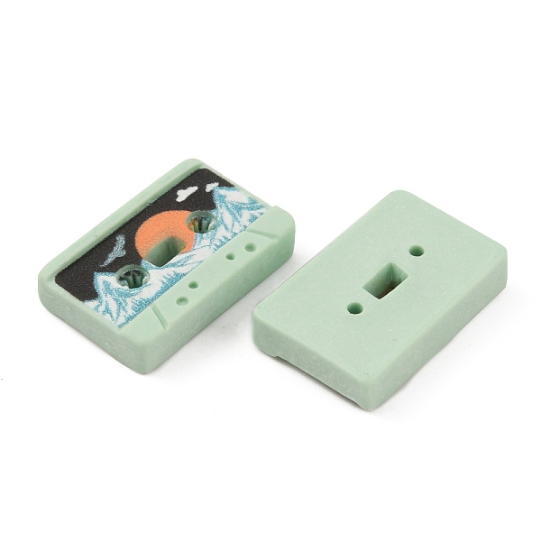 

PandaHall Retro Opaque Resin Cabochons, Music Cassette Tape, Dark Sea Green , Mountain Pattern, 15x24x5mm Resin Rectangle